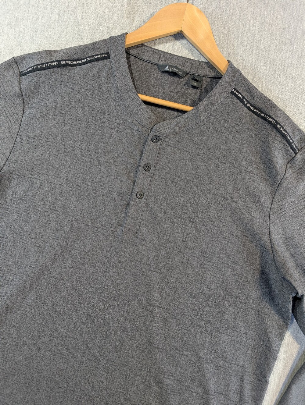 Adidas Adicross Henley Shirt Men's XL Grey Long Sleeve Brand With 3 Stripes